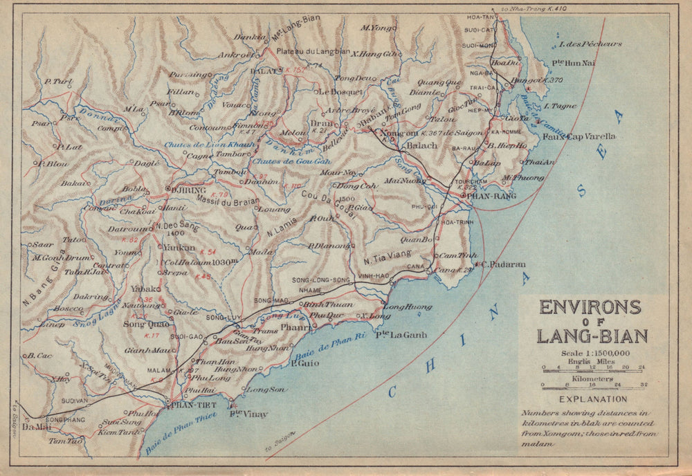 Lang Biang environs. Binh Thuan, Ninh Thuan & Lam Dong. Vietnam 1917 old map