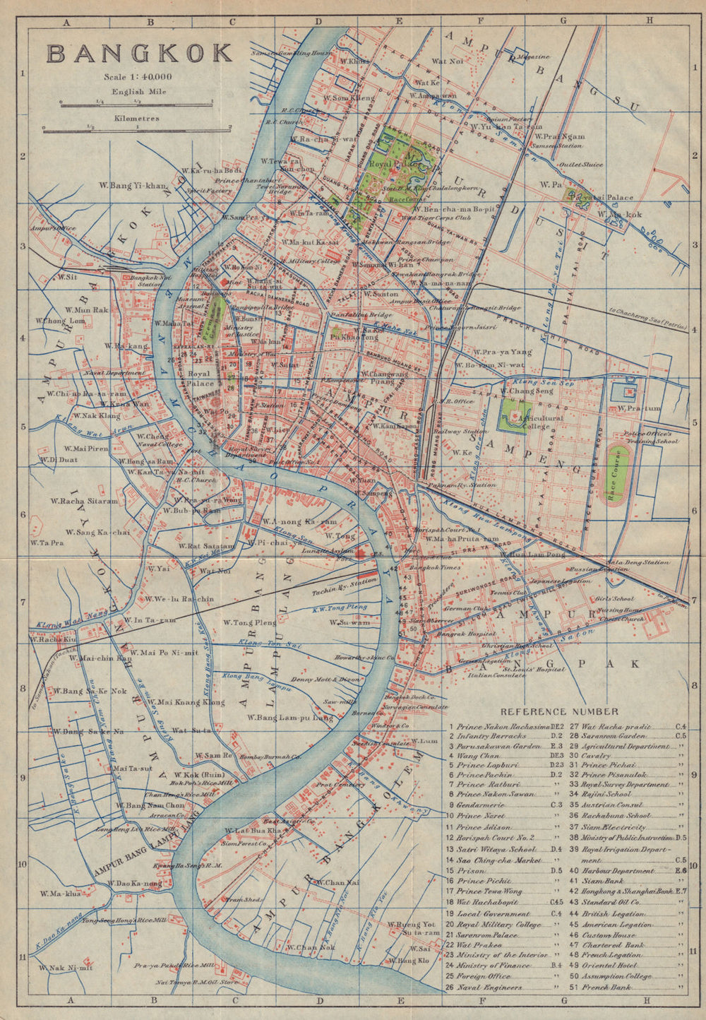 Bangkok antique town city plan. Thailand 1917 old map chart ...