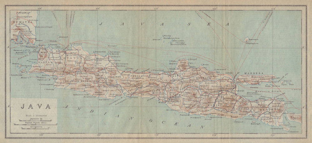 The island of Java. Dutch East Indies. Indonesia 1917 old antique map chart