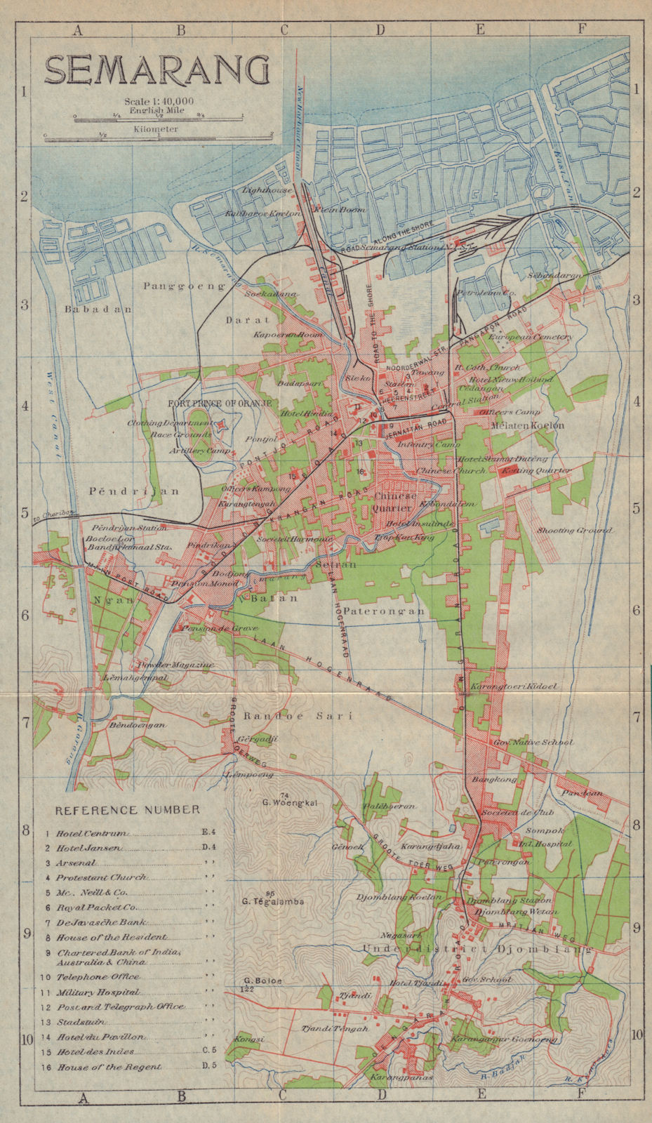 Semarang antique town city plan. Central Java. Indonesia 1917 old map