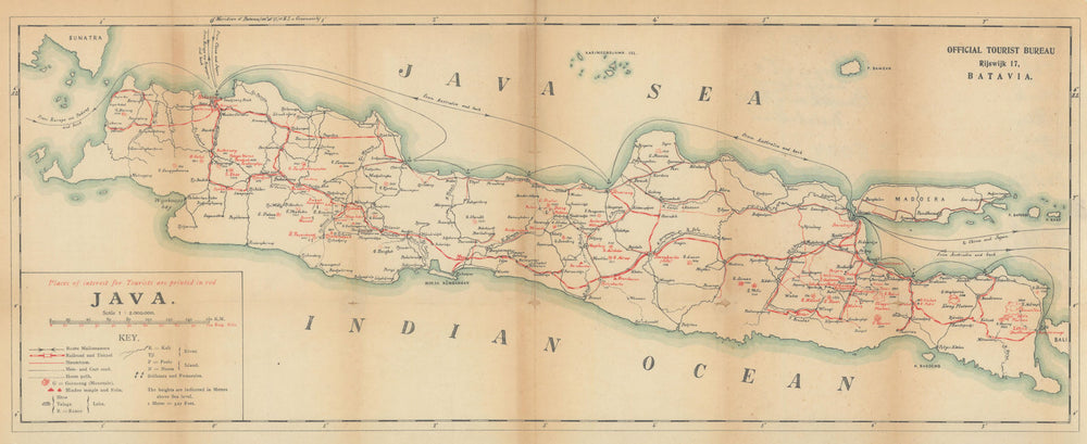Java Official Tourist Bureau map. Dutch East Indies. Indonesia c1917 old