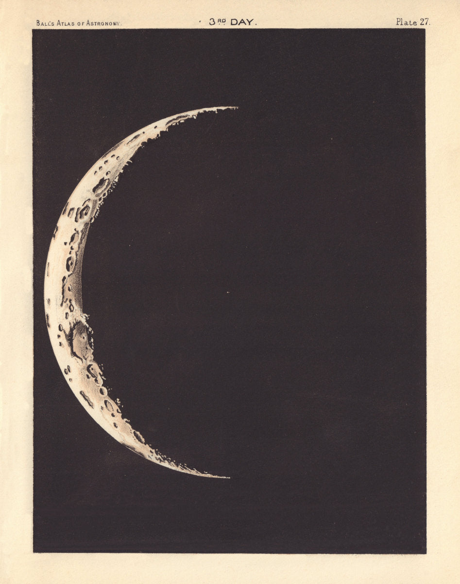 Phases of the Moon - 3rd day by Robert Ball. Astronomy 1892 old antique map