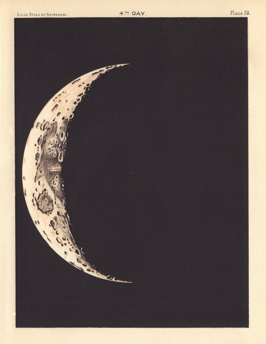 Phases of the Moon - 4th day by Robert Ball. Astronomy 1892 old antique map