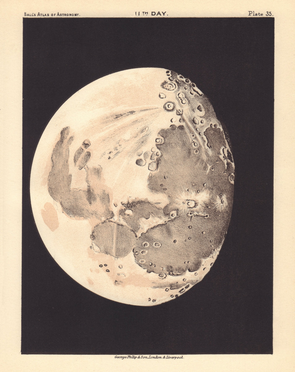 Phases of the Moon - 11th day by Robert Ball. Astronomy 1892 old antique map