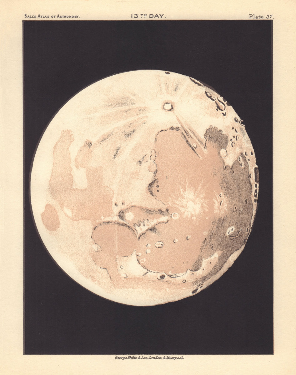 Phases of the Moon - 13th day by Robert Ball. Astronomy 1892 old antique map