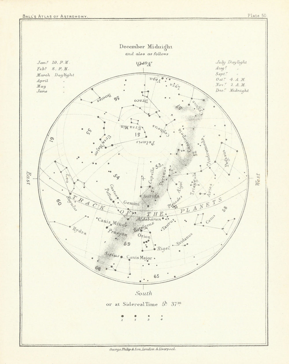 Night Sky Star Chart - December Midnight by Robert Ball. Astronomy 1892 map