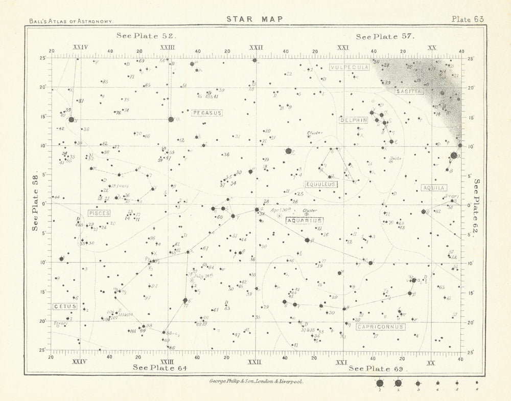 Star map night sky Aquarius Aquila Capricornus Cetus Delphin Pegasus Pisces 1892