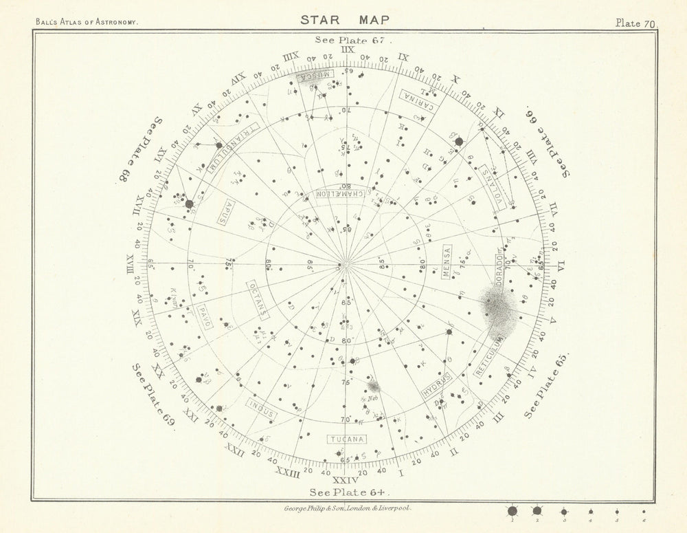 Star map night sky Apus Carina Dorado Hydrus Indus Mensa Octans Pavo Tucana 1892