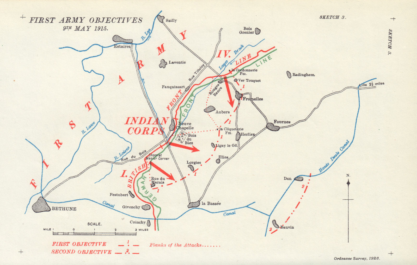 First Army Objectives 9th May 1915. Battle of Aubers. First World War ...