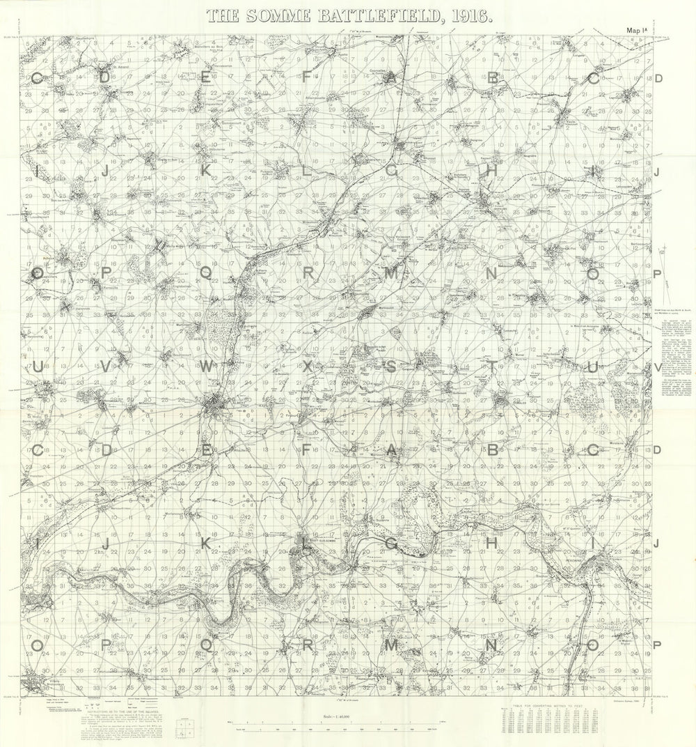 The Somme Battlefield, 1916. Battle of the Somme. First World War. 1932 map