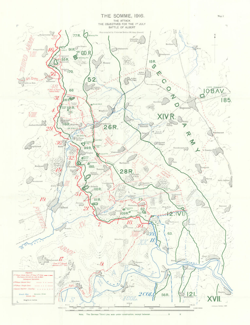 Somme, 1st July 1916. Attack & Objectives, Battle of Albert. Trenches 1932 map