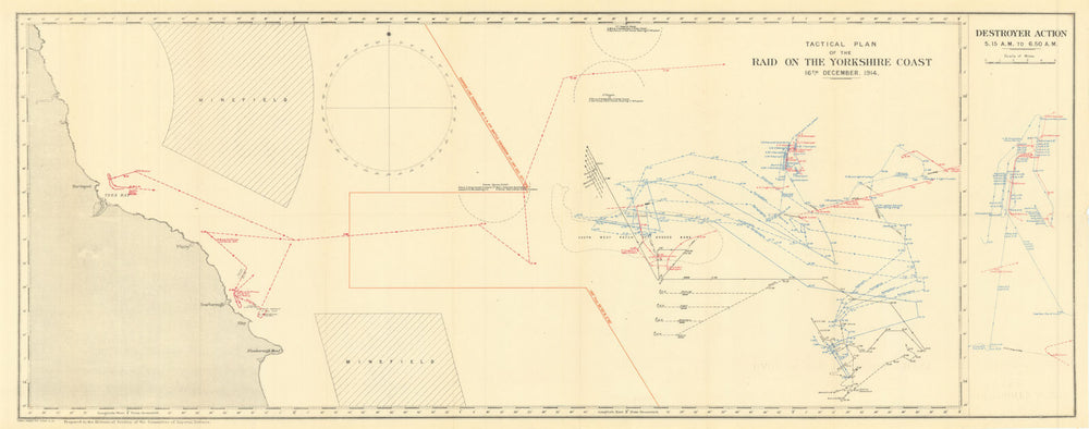 Raid on the Yorkshire Coast 16th December 1914. Tactical plan. WW1. 1921 map