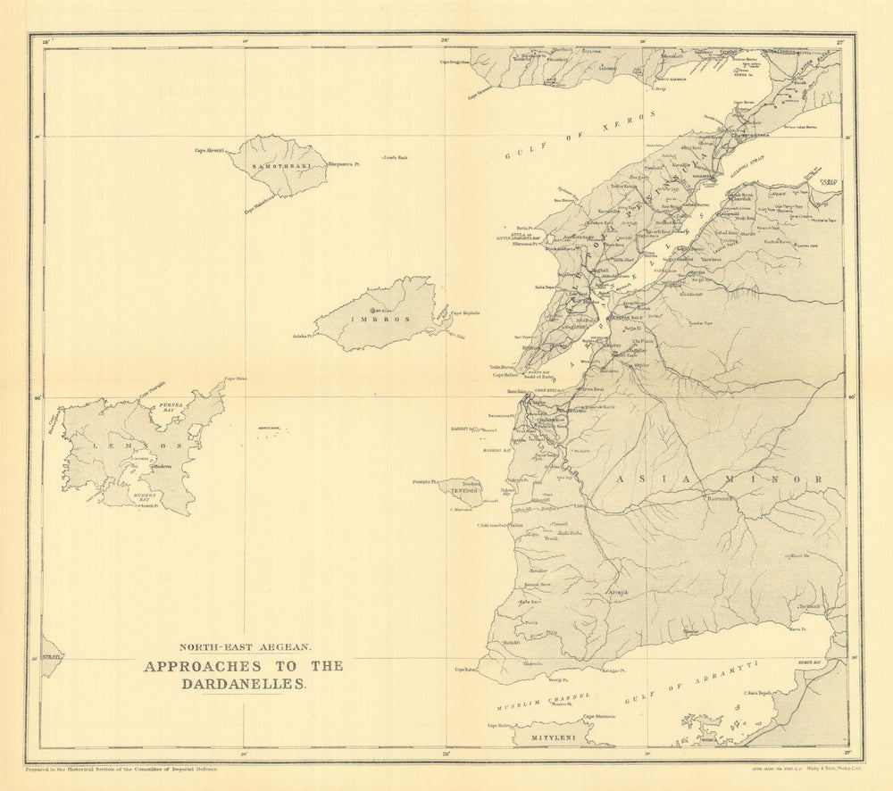 Dardanelles approaches. Strait of Gallipoli 1915. Lemnos. WW1. 1921 old map