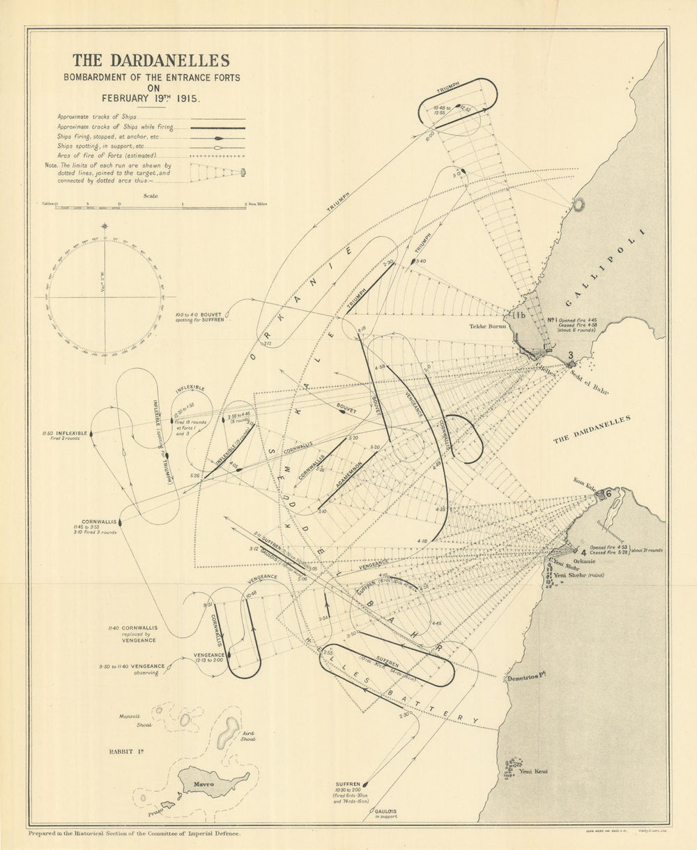 Dardanelles. Entrance Forts bombardment, February 19th 1915. Gallipoli 1921 map