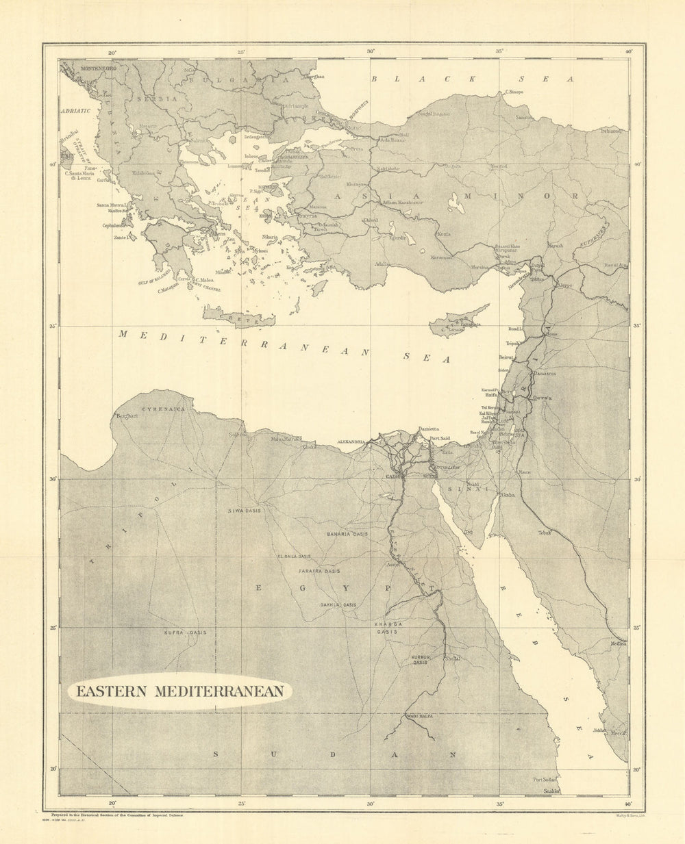 Eastern Mediterranean 1915. First World War. 1921 old antique map plan chart