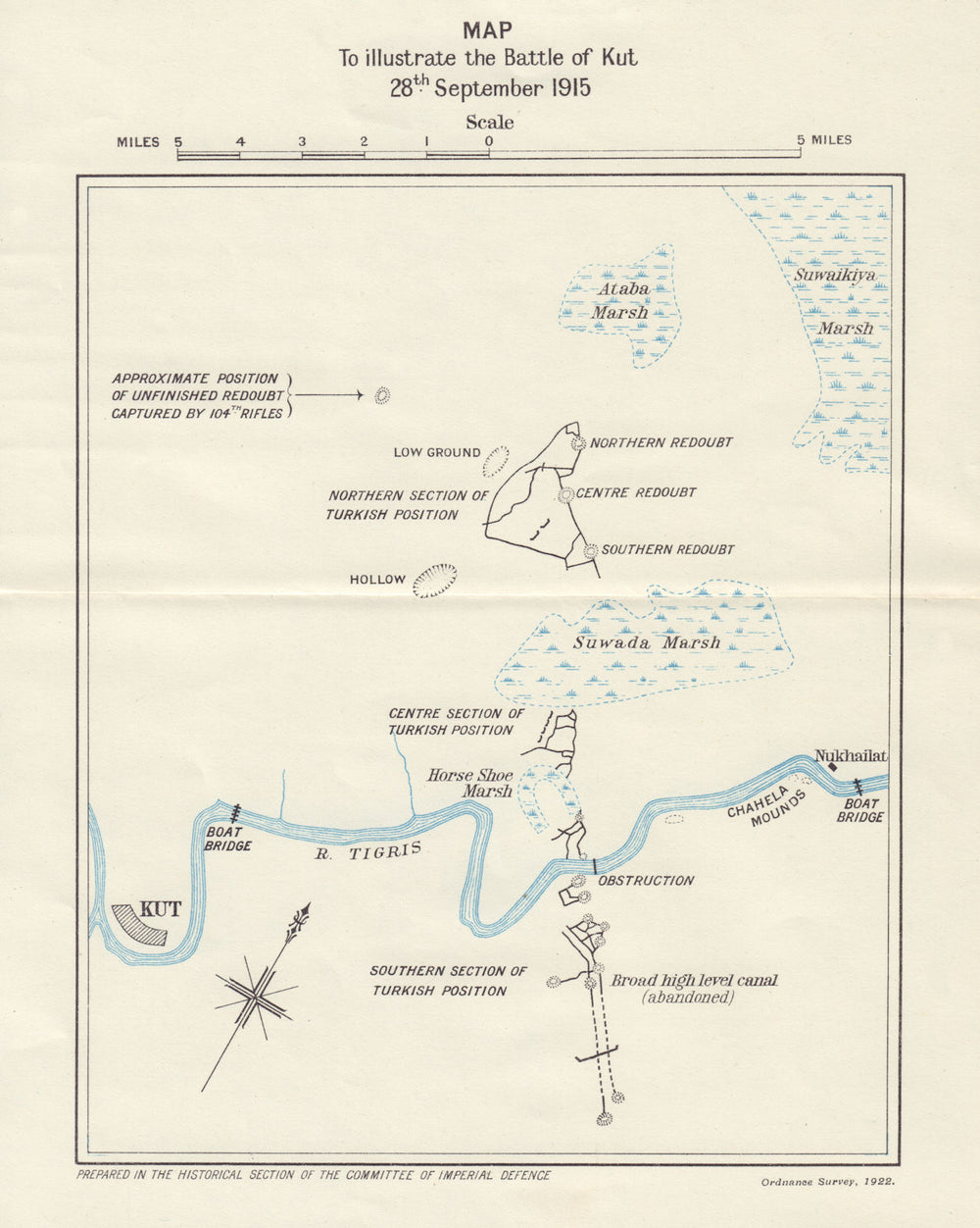 Battle of Battle of Es Sinn, 28th September 1915. Kut. Mesopotamia Iraq 1923 map