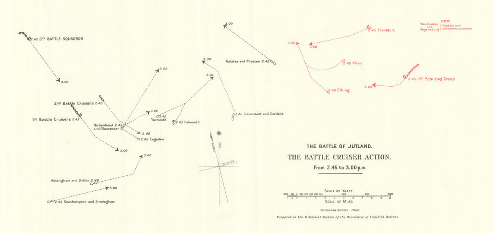 Battle of Jutland. Battle Cruiser Action 2.45-3.00 pm 31 May 1916. WW1. 1923 map