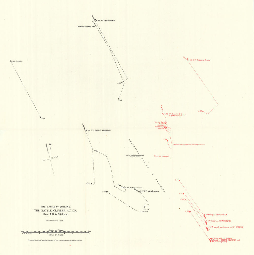 Battle of Jutland. Battle Cruiser Action 4.40-5.00 pm 31 May 1916. WW1. 1923 map