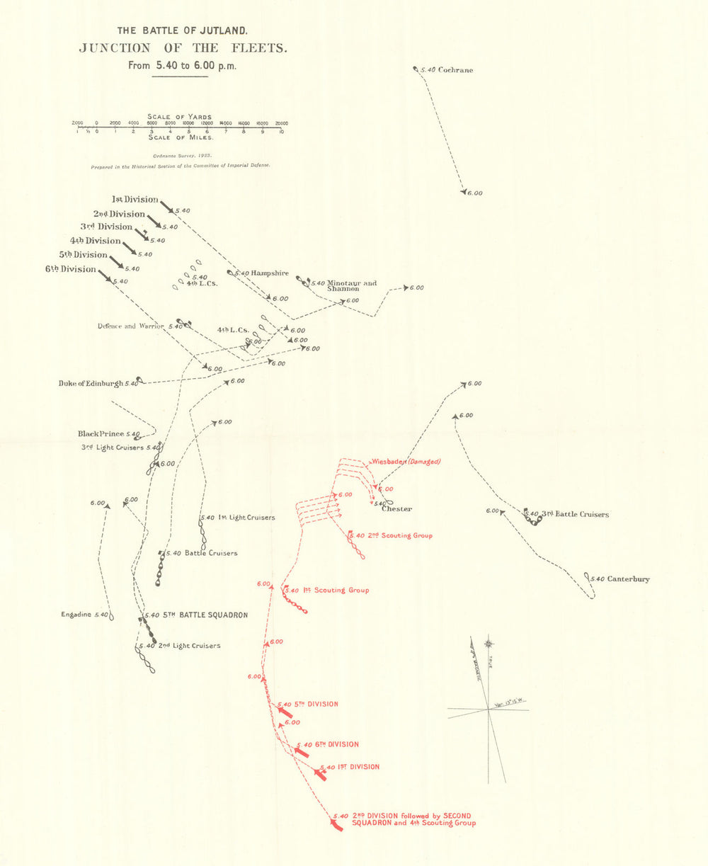 Battle of Jutland. Junction of Fleets. 5.40-6.00 pm 31 May 1916. WW1. 1923 map