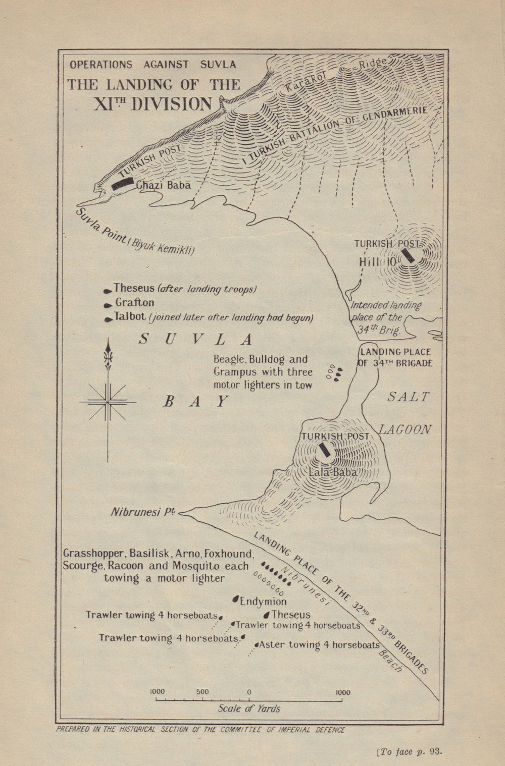 Suvla Bay landing, August 1915. XI Division. Gallipoli Campaign. WW1. 1923 map