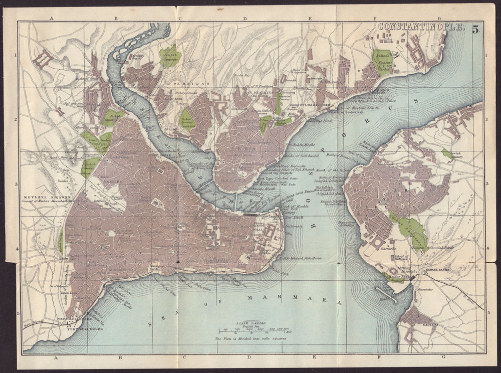 CONSTANTINOPLE / ISTANBUL antique town plan city map. Turkey. BRADSHAW c1899
