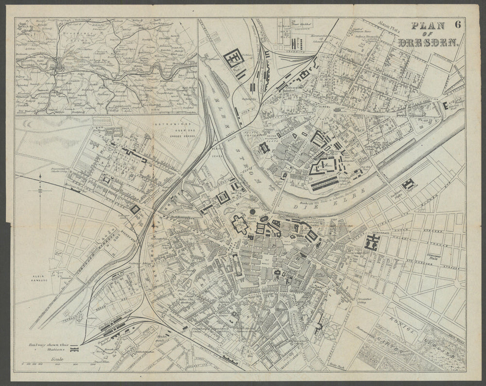 DRESDEN antique town plan city map. Germany. BRADSHAW c1899 old