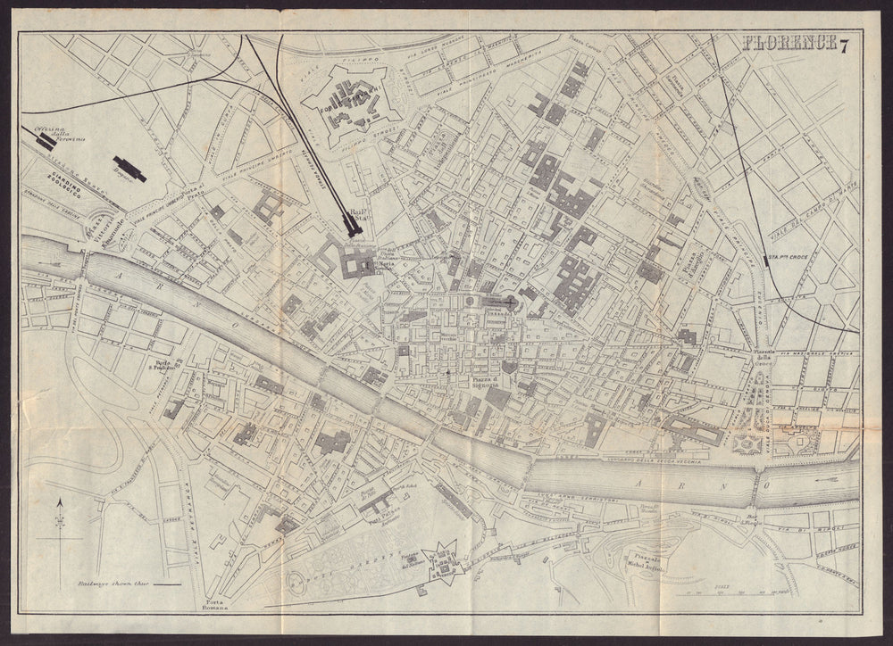 FLORENCE FIRENZE antique town plan city map. Italy. BRADSHAW c1899 old