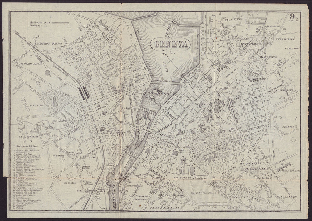 GENEVA GENÈVE GENF antique town plan city map. Switzerland. BRADSHAW c1899