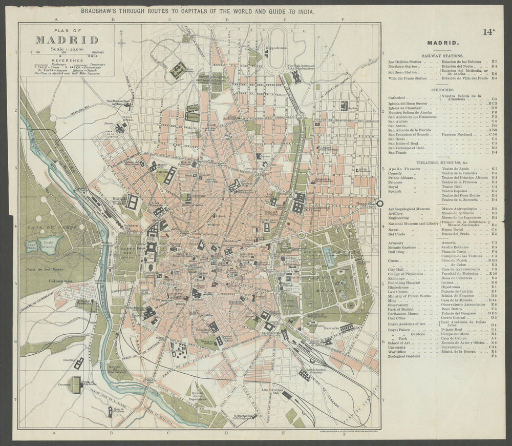 MADRID antique town plan city map. Spain. BRADSHAW c1899 old chart