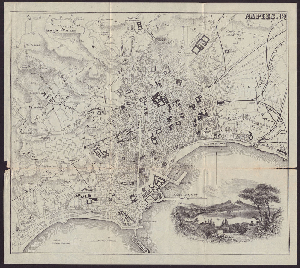 NAPLES NAPOLI antique town plan city map. Italy. BRADSHAW c1899 old