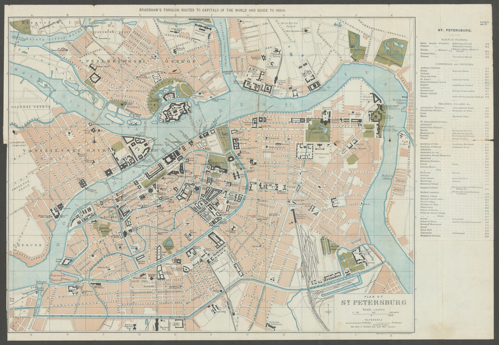 ST. PETERSBURG antique town plan city map. Russia. BRADSHAW c1899 old