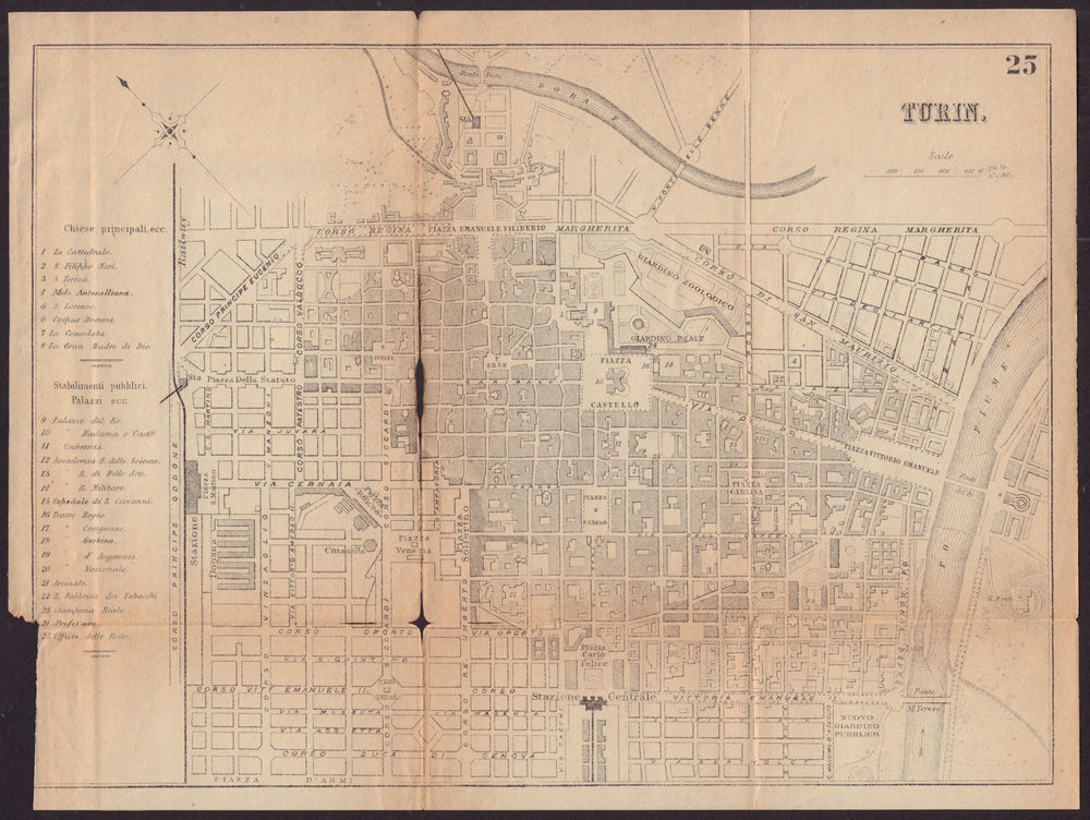 TURIN TORINO antique town plan city map. Italy. BRADSHAW c1899 old