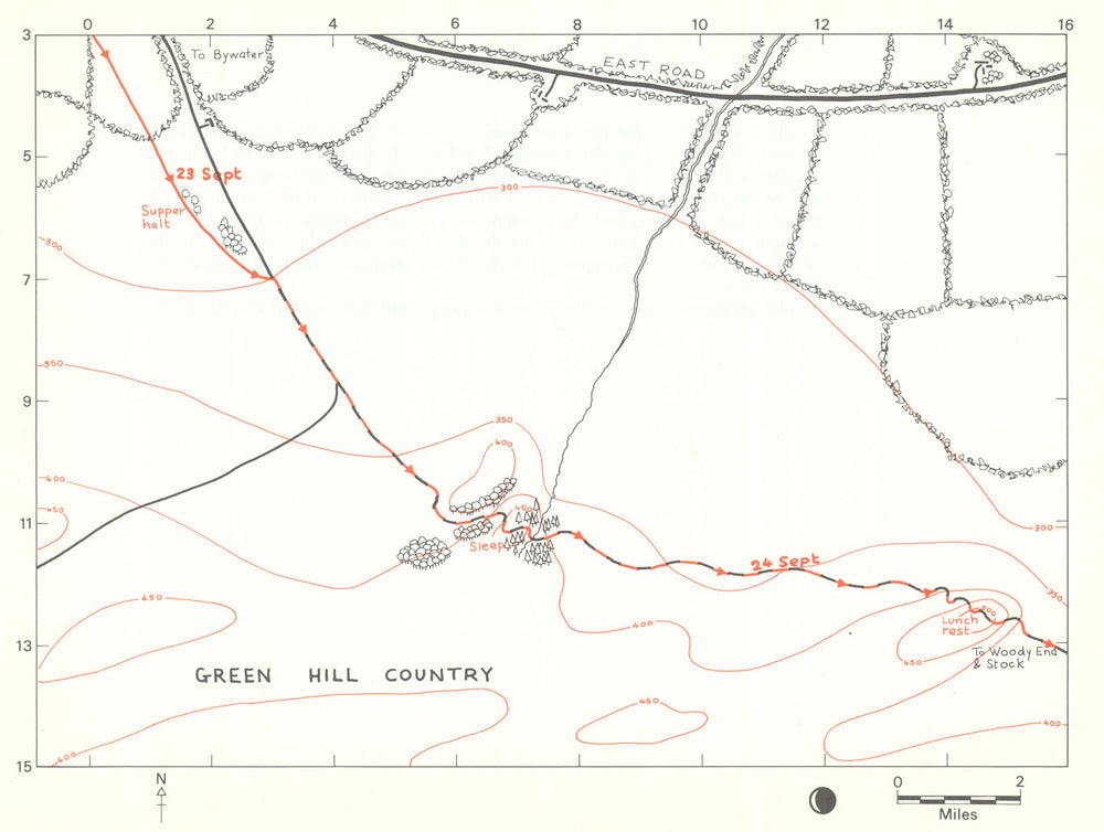 MIDDLE-EARTH Green Hill Country. Frodo's route. TOLKIEN/STRACHEY 1981 old map