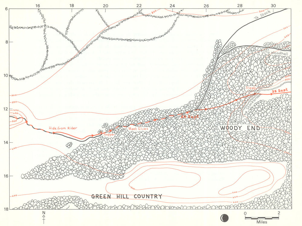 MIDDLE-EARTH Woody End. Frodo's route. TOLKIEN/STRACHEY 1981 old vintage map