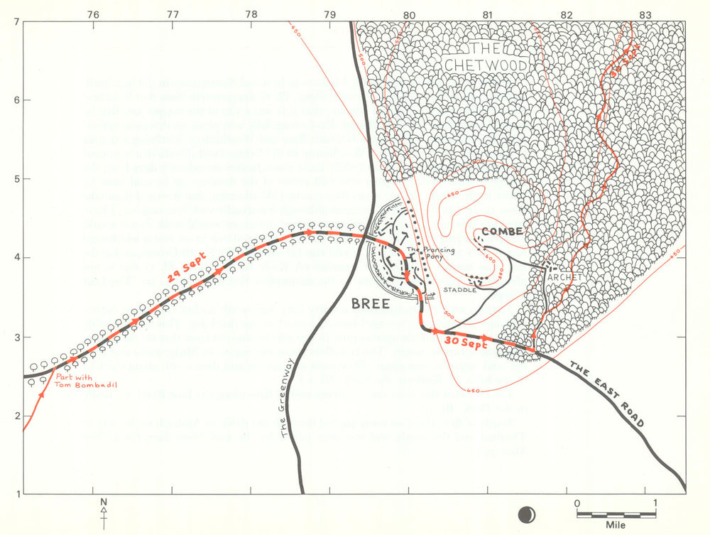 MIDDLE-EARTH Lord of the Rings. Bree. Frodo's route. TOLKIEN/STRACHEY 1981 map