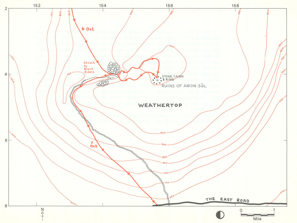 MIDDLE-EARTH Weathertop. Frodo's route. TOLKIEN/STRACHEY 1981 old vintage map