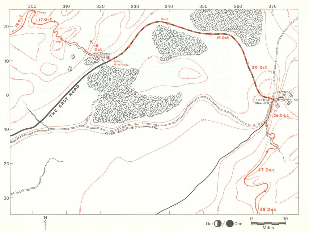 MIDDLE-EARTH To the Ford. Frodo's route. TOLKIEN/STRACHEY 1981 old vintage map