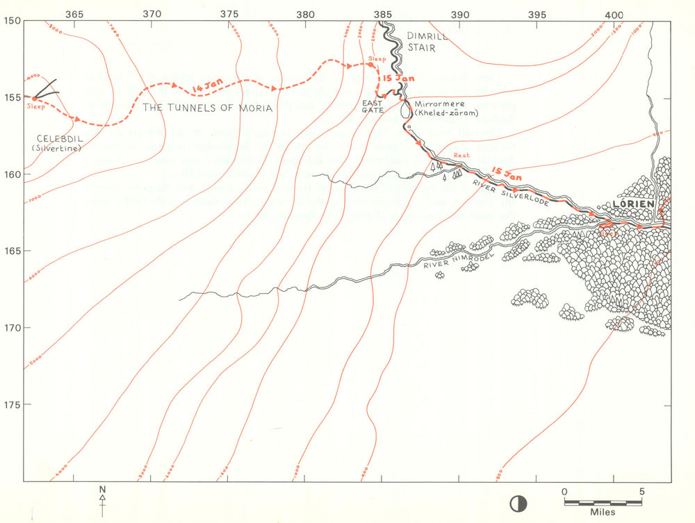MIDDLE-EARTH East Gate, Dimrill Dale, Nimrodel. Frodo. TOLKIEN/STRACHEY 1981 map