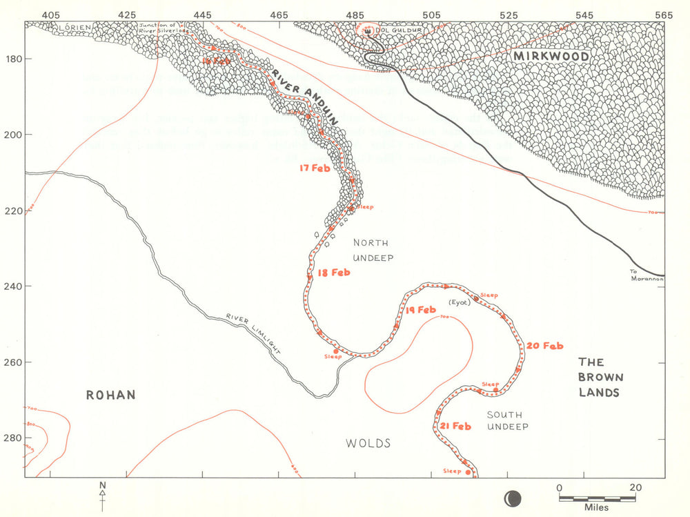 MIDDLE-EARTH Anduin & Limlight. Frodo's route. TOLKIEN/STRACHEY 1981 old map