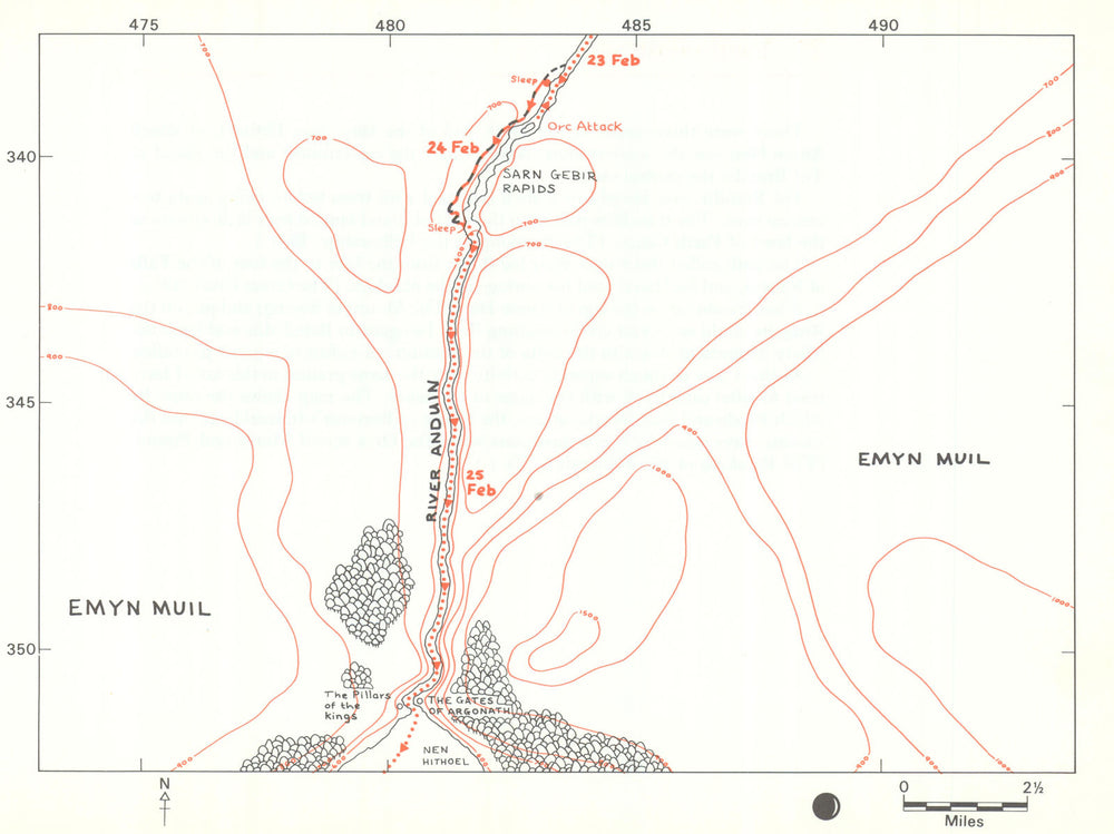 MIDDLE-EARTH Sarn Gebir & Argonath. Frodo's route. TOLKIEN/STRACHEY 1981 map