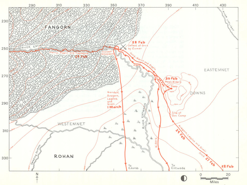MIDDLE-EARTH The Vale of Entwash. Frodo's route. TOLKIEN/STRACHEY 1981 old map