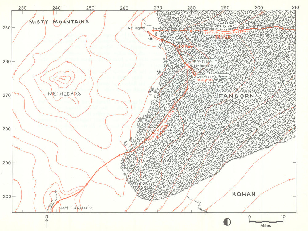 MIDDLE-EARTH Methedras & Fangorn. Frodo's route. TOLKIEN/STRACHEY 1981 old map