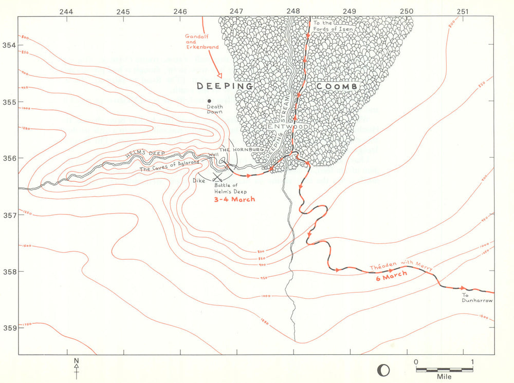 MIDDLE-EARTH Helm's Deep. Frodo's route. TOLKIEN/STRACHEY 1981 old vintage map