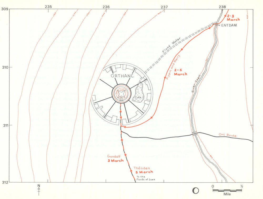 MIDDLE-EARTH Isengard. Frodo's route. TOLKIEN/STRACHEY 1981 old vintage map