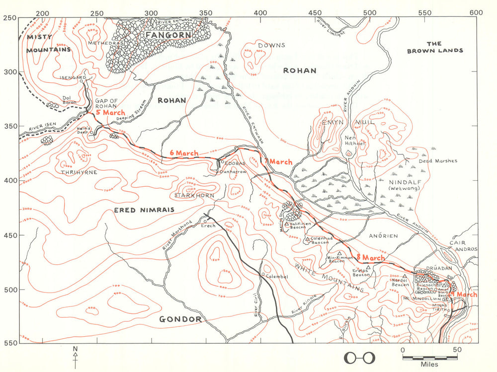 MIDDLE-EARTH Fords of Isen Minas Tirith Frodo's route. TOLKIEN/STRACHEY 1981 map