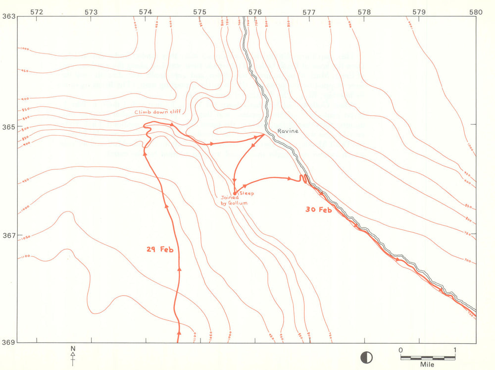 MIDDLE-EARTH The Cliffs of Emyn Muil. Frodo's route. TOLKIEN/STRACHEY 1981 map