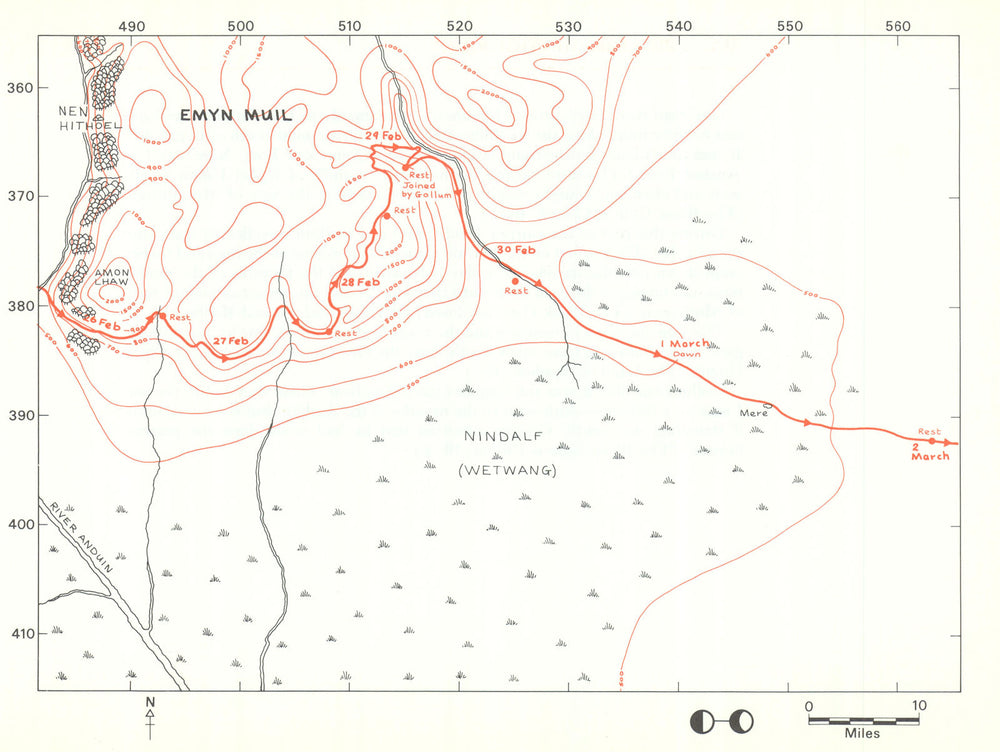 MIDDLE-EARTH Emyn Muil & Nindalf. Frodo's route. TOLKIEN/STRACHEY 1981 old map