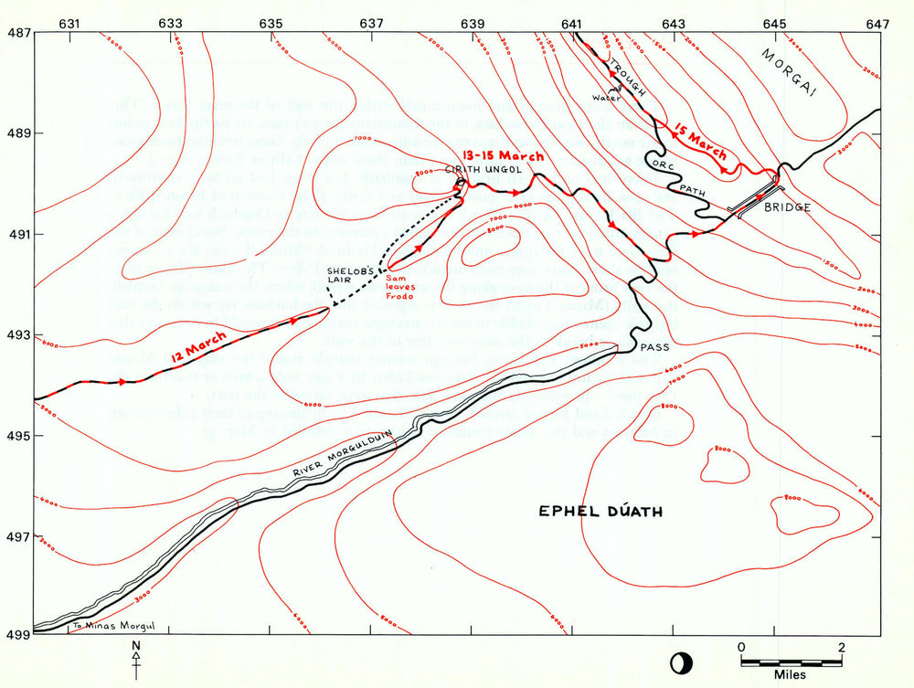 MIDDLE-EARTH Shelob's Lair. Cirith Ungol. Frodo route. TOLKIEN/STRACHEY 1981 map
