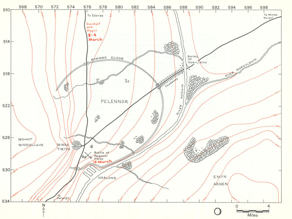 MIDDLE-EARTH Pelennor. Frodo's route. TOLKIEN/STRACHEY 1981 old vintage map