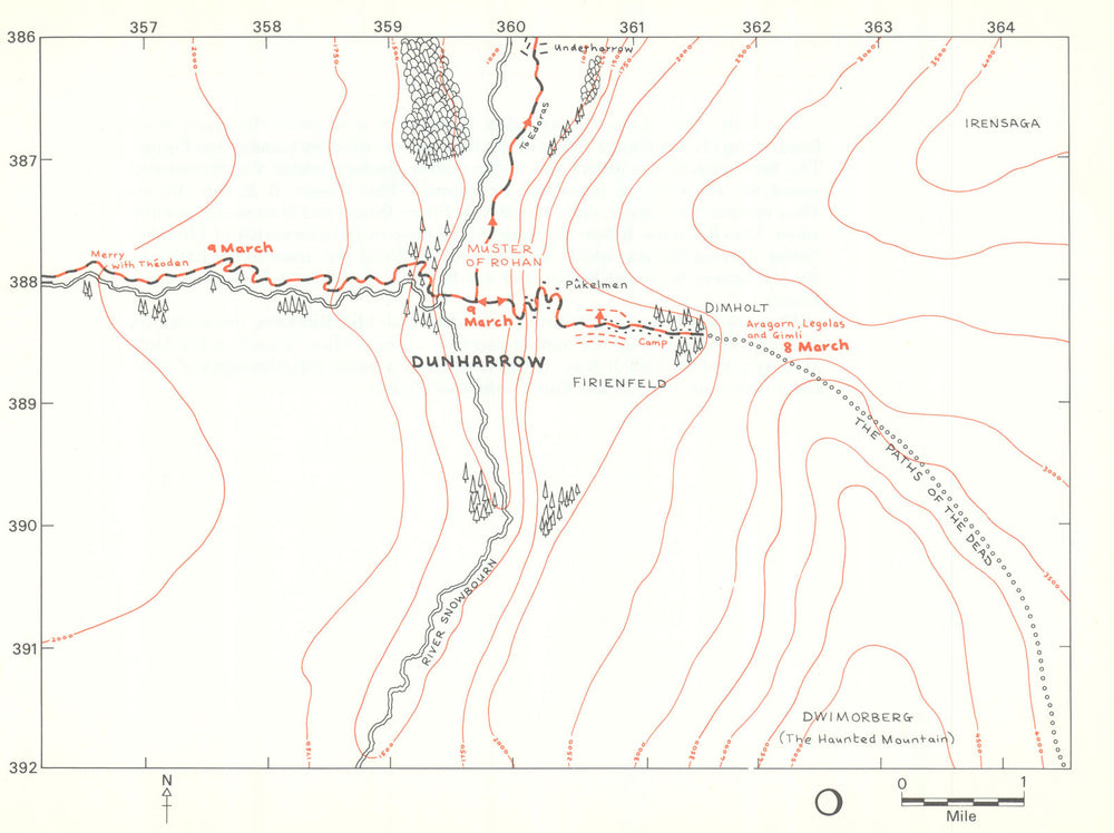 MIDDLE-EARTH Dunharrow. Frodo's route. TOLKIEN/STRACHEY 1981 old vintage map